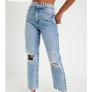 Women's Light Blue Distressed Straight Leg Jeans